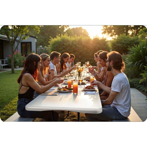 Kerti asztal, Plonos, fehér, 244 cm, acél keret, HDPE műanyag felület, összecsukható