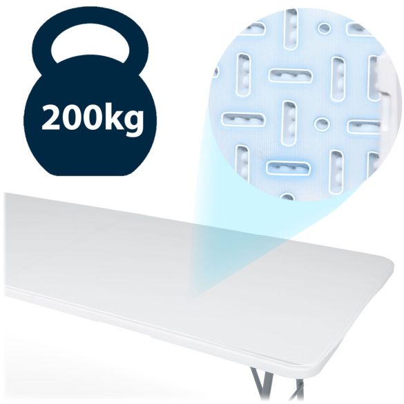 Kerti asztal, Plonos, fehér, 244 cm, acél keret, HDPE műanyag felület, összecsukható