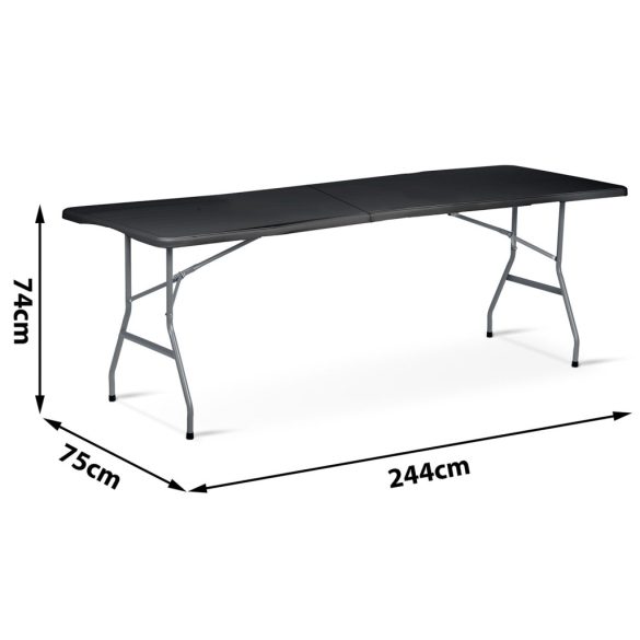 Kerti asztal, Plonos, fekete, 244 cm, acél keret, HDPE műanyag felület, összecsukható