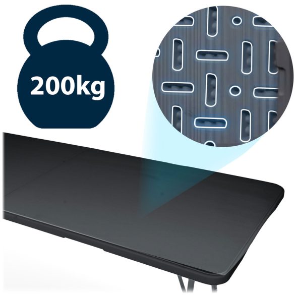 Kerti asztal, Plonos, fekete, 244 cm, acél keret, HDPE műanyag felület, összecsukható