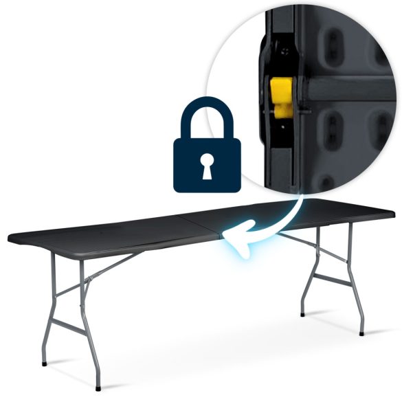 Kerti asztal, Plonos, fekete, 244 cm, acél keret, HDPE műanyag felület, összecsukható