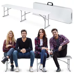   Sörpad, Plonos, fehér, 180 cm, acél keret, HDPE műanyag ülőfelület, összecsukható