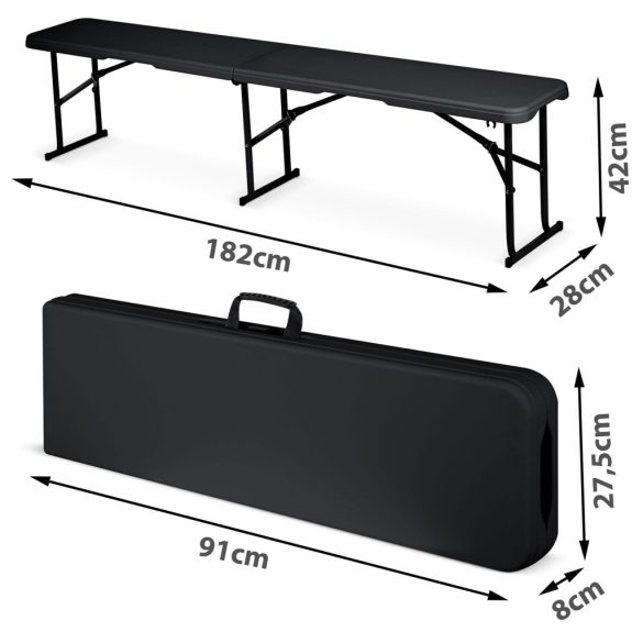 Sörpad, Plonos, fekete, 180 cm, acél keret, HDPE műanyag ülőfelület, összecsukható