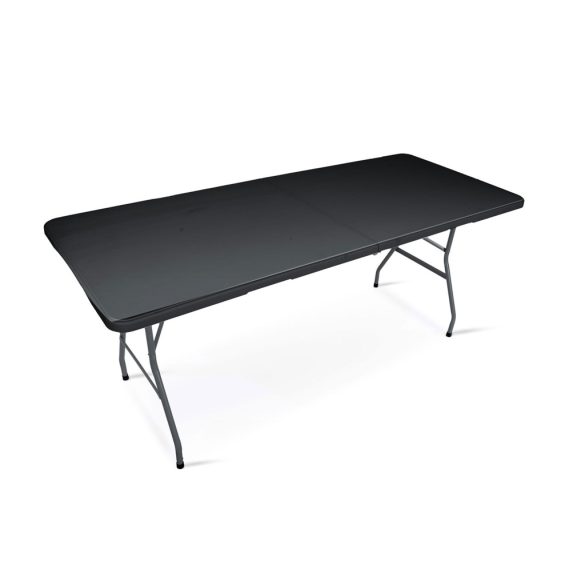 Sörpad szett, Plonos, fekete, 180 cm, acél keret, HDPE műanyag felület, összecsukható, 3 db, asztal és 2 pad