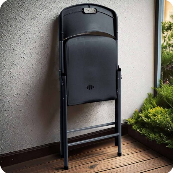 Kerti szék, Plonos Sofotel PL-404, fekete, acél keret, PE, összecsukható, 200 kg teherbírás, 2 db-os szett