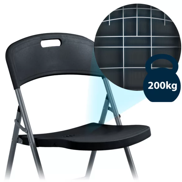 Kerti szék, Plonos Sofotel PL-404, fekete, acél keret, PE, összecsukható, 200 kg teherbírás, 4 db-os szett
