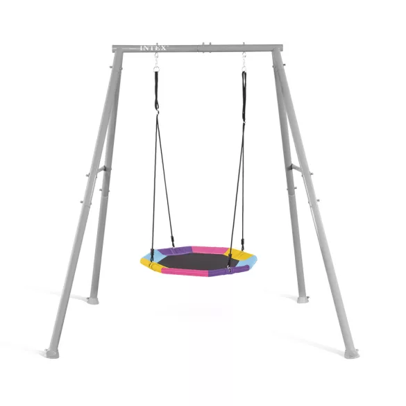 Fészekhinta, Intex 44112, átmérő: 102 cm, színes, horganyzott acél állvány, állítható kötélmagasság, teherbírás: 150 kg, kerek