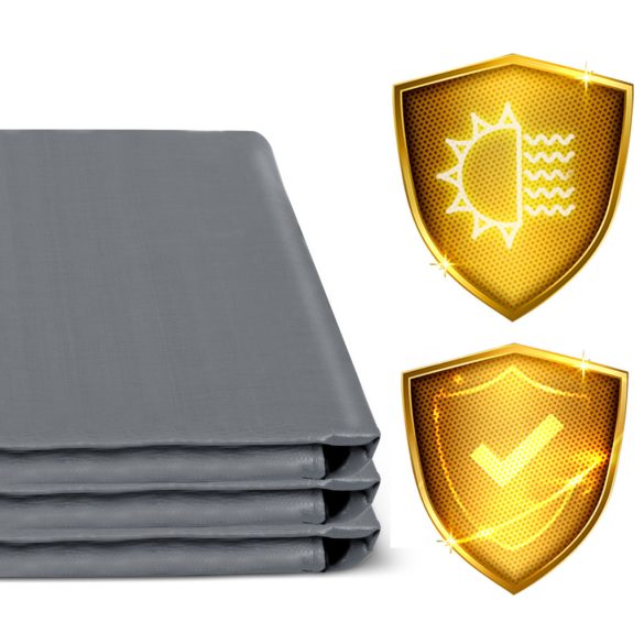 Takaróponyva, Plonos PL-500, 3 x 5 m, 120 g/m2, ezüst-kék, HDPE, vízálló, UV-álló, fagyálló, acél ringlik, erősített szegély, kétoldalas