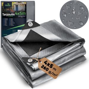 Takaróponyva, Plonos PL-501, 4 x 5 m, 260 g/m2, ezüst-fekete, HDPE, vízálló, UV-álló, fagyálló, acél ringlik, erősített szegély, kétoldalas