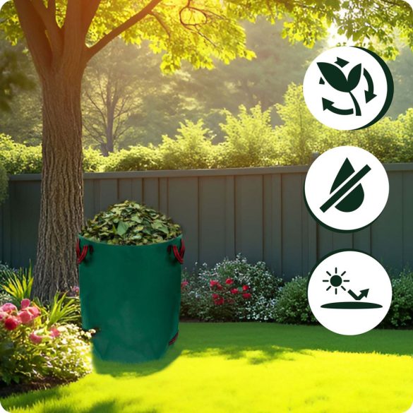 Kerti hulladékzsák, Plonos PL-524, zöld, 272 l, összecsukható, időjárásálló, polipropilén, 4 fogantyúval, megerősített perem, levelekhez