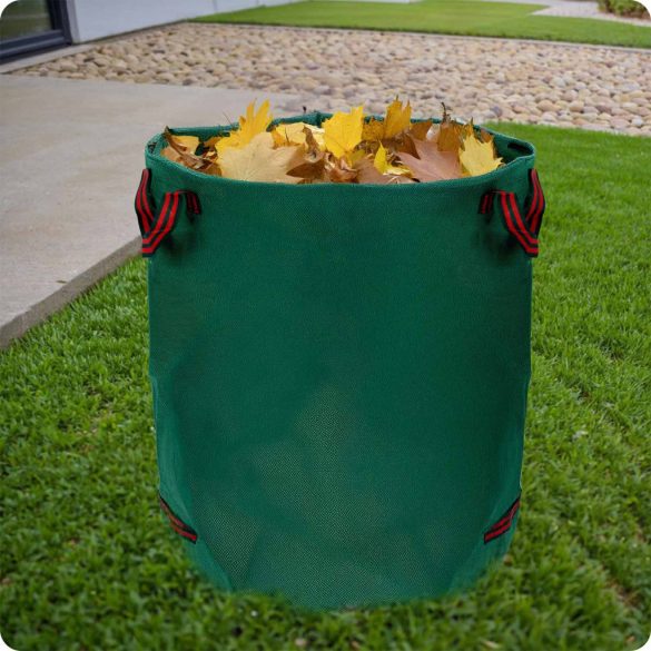 Kerti hulladékzsák, Plonos PL-524, zöld, 272 l, összecsukható, időjárásálló, polipropilén, 4 fogantyúval, megerősített perem, levelekhez