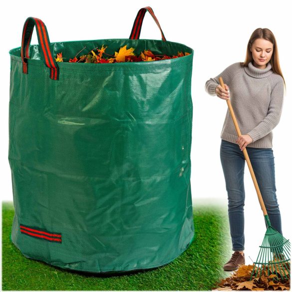 Kerti hulladékzsák, Plonos PL-524, zöld, 272 l, összecsukható, időjárásálló, polipropilén, 4 fogantyúval, megerősített perem, levelekhez