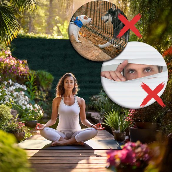 Árnyékoló háló medence fölé, kerítésre, Plonos 454111, 1,2 x 50 m, zöld, 90% árnyékolás, HDPE, UV-álló, időjárásálló, 140 g/m2, 50 rögzítő klipsz