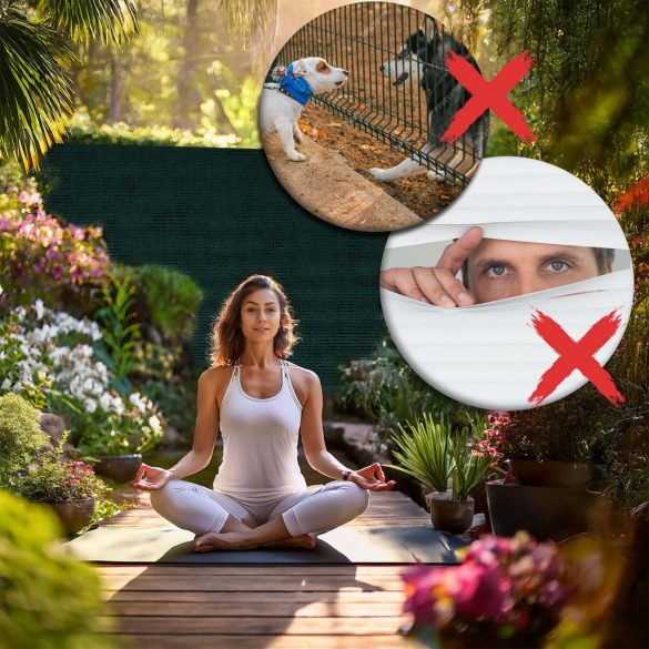 Árnyékoló háló medence fölé, kerítésre, Plonos 454201, 1,5 x 25 m, zöld, 90% árnyékolás, HDPE, UV-álló, időjárásálló, 110 g/m2, 50 db rögzítő klipsz