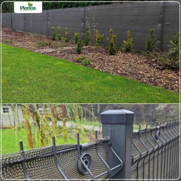 Árnyékoló háló medence fölé, kerítésre, Plonos 454210, 1,5 x 25 m, szürke, 90% árnyékolás, HDPE, UV-álló, időjárásálló, 140 g/m2, 50 db rögzítő klipsz