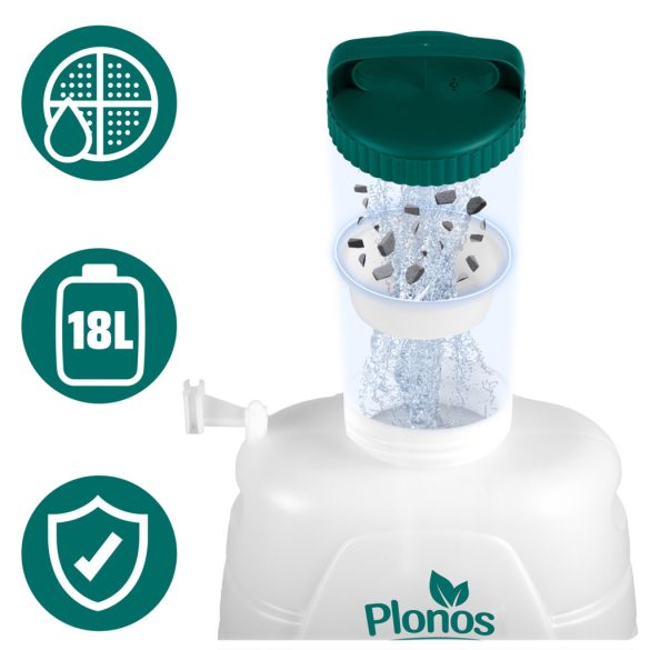 Akkumulátoros permetező, Plonos PL-601, fehér/zöld, 18 l, kerekes, 12 V 8,0 Ah, nyomásszabályozható, 8 fúvóka, PE tartály, akkumulátorral és töltővel