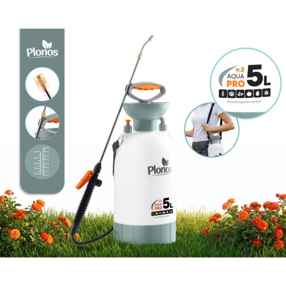 Kézi permetező, Plonos PL-605, fehér/zöld, 5 l, nyomásos kialakítás, állítható fúvóka, PE tartály