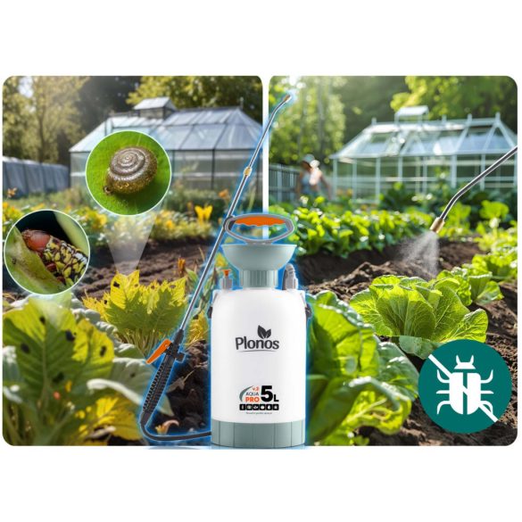 Kézi permetező, Plonos PL-605, fehér/zöld, 5 l, nyomásos kialakítás, állítható fúvóka, PE tartály