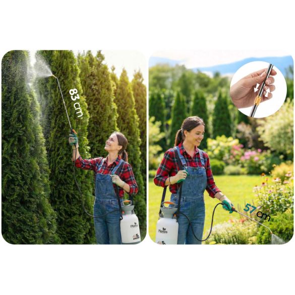 Kézi permetező, Plonos PL-605, fehér/zöld, 5 l, nyomásos kialakítás, állítható fúvóka, PE tartály