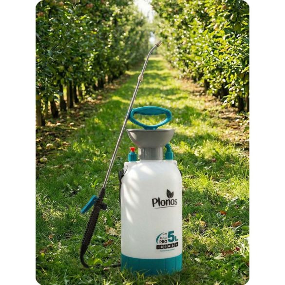 Kézi permetező, Plonos PL-605, fehér/türkiz, 5 l, nyomásos kialakítás, állítható fúvóka, PE tartály