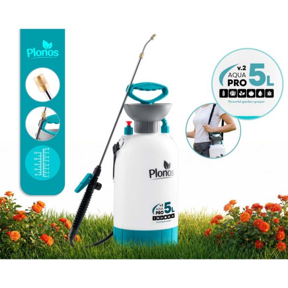 Kézi permetező, Plonos PL-605, fehér/türkiz, 5 l, nyomásos kialakítás, állítható fúvóka, PE tartály