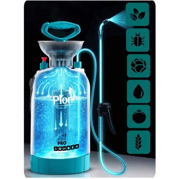 Kézi permetező, Plonos PL-605, fehér/türkiz, 5 l, nyomásos kialakítás, állítható fúvóka, PE tartály