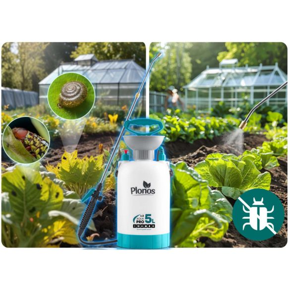 Kézi permetező, Plonos PL-605, fehér/türkiz, 5 l, nyomásos kialakítás, állítható fúvóka, PE tartály