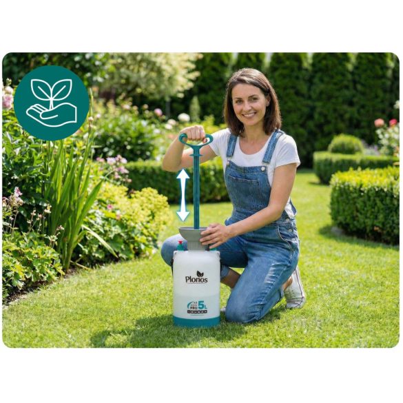 Kézi permetező, Plonos PL-605, fehér/türkiz, 5 l, nyomásos kialakítás, állítható fúvóka, PE tartály