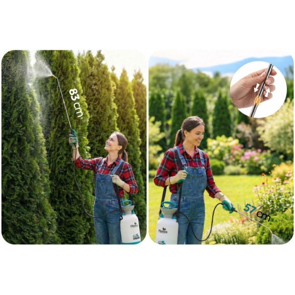 Kézi permetező, Plonos PL-605, fehér/türkiz, 5 l, nyomásos kialakítás, állítható fúvóka, PE tartály