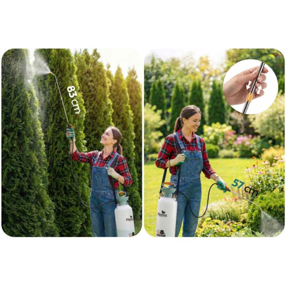 Kézi permetező, Plonos PL-605, fehér/zöld, 8 l, nyomásos kialakítás, állítható fúvóka, PE tartály