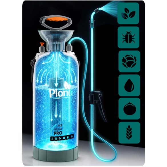 Kézi permetező, Plonos PL-605, fehér/zöld, 8 l, nyomásos kialakítás, állítható fúvóka, PE tartály