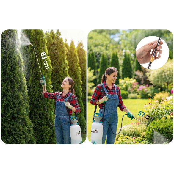 Kézi permetező, Plonos PL-605, fehér/türkiz, 8 l, nyomásos kialakítás, állítható fúvóka, PE tartály