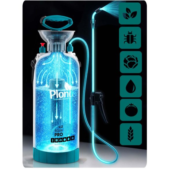 Kézi permetező, Plonos PL-605, fehér/türkiz, 8 l, nyomásos kialakítás, állítható fúvóka, PE tartály