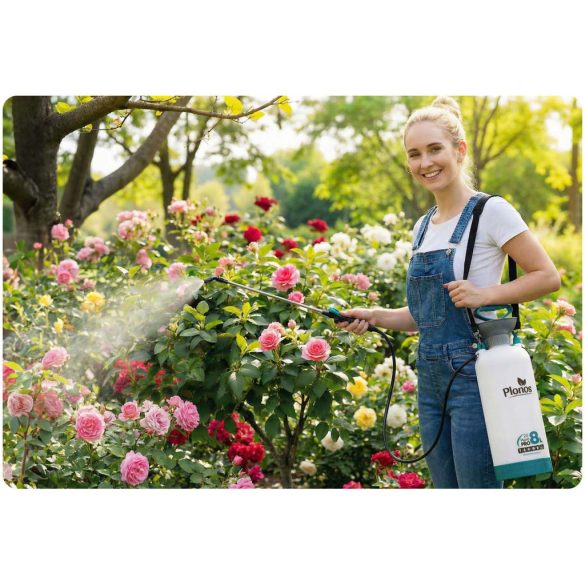 Kézi permetező, Plonos PL-605, fehér/türkiz, 8 l, nyomásos kialakítás, állítható fúvóka, PE tartály