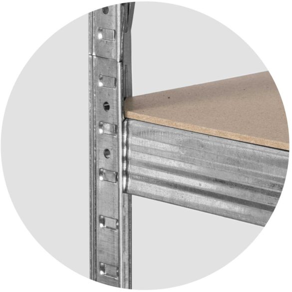 Műhelypolc, Plonos 470000, ezüst, 150 x 75 x 30 cm, 4 polcos, acél, MDF polclapok, állítható polcmagasság, teherbírás: 135 kg/polc