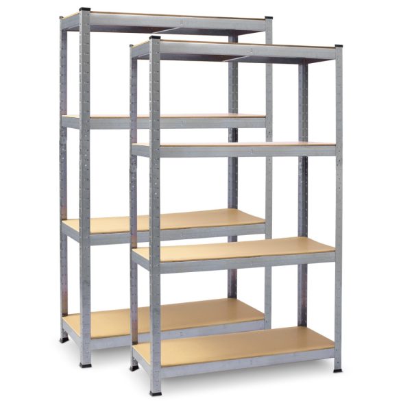 Műhelypolc szett, Plonos PL-701, ezüst, 174 x 80 x 40 cm, 4 polcos, acél, MDF polclapok, állítható polcmagasság, teherbírás: 150 kg/polc, 2 db-os szett