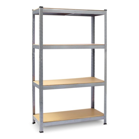 Műhelypolc szett, Plonos PL-701, ezüst, 174 x 80 x 40 cm, 4 polcos, acél, MDF polclapok, állítható polcmagasság, teherbírás: 150 kg/polc, 2 db-os szett