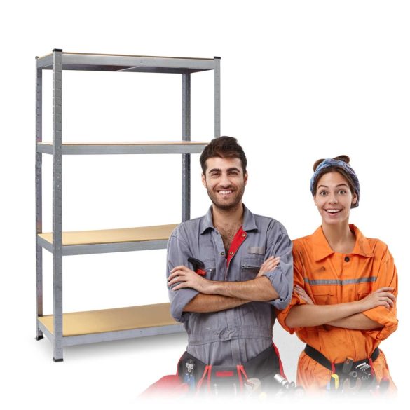 Műhelypolc, Plonos 470100, ezüst, 174 x 80 x 40 cm, 4 polcos, acél, MDF polclapok, állítható polcmagasság, teherbírás: 150 kg/polc