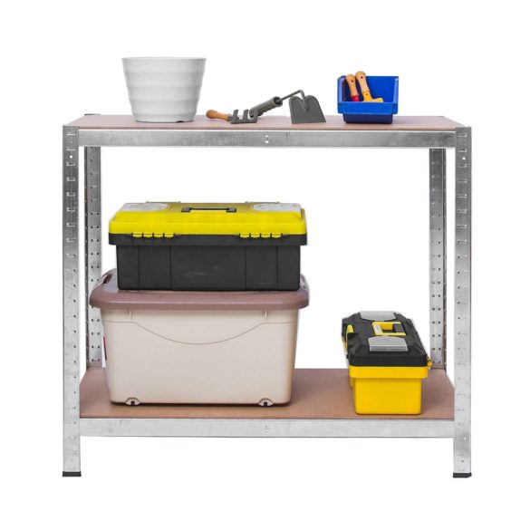 Műhelypolc, Plonos 470200, ezüst, 180 x 90 x 40 cm, 4 polcos, acél, MDF polclapok, állítható polcmagasság, teherbírás: 150 kg/polc