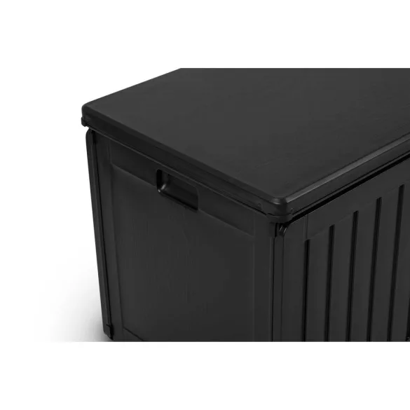 Kerti tárolóláda, Plonos, fekete, 109 x 51 x 55 cm, 270 l, időjárásálló PP műanyag, lakatolható, 2 fogantyú, teherbírás: 100 kg