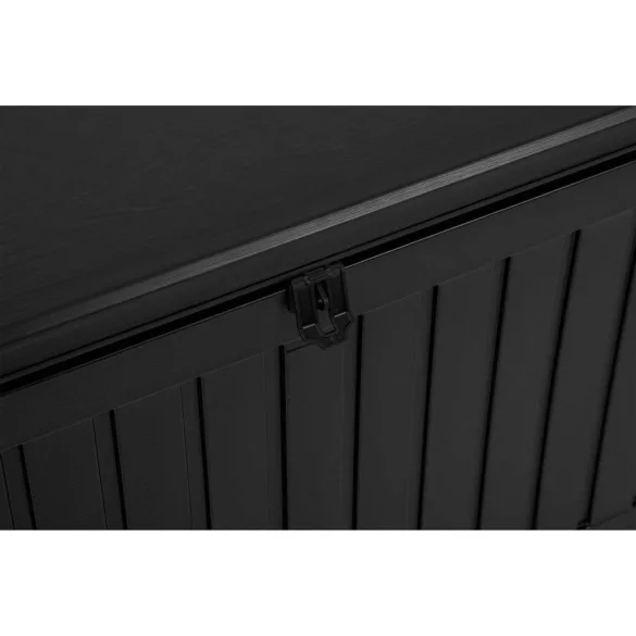 Kerti tárolóláda, Plonos, fekete, 109 x 51 x 55 cm, 270 l, időjárásálló PP műanyag, lakatolható, 2 fogantyú, teherbírás: 100 kg