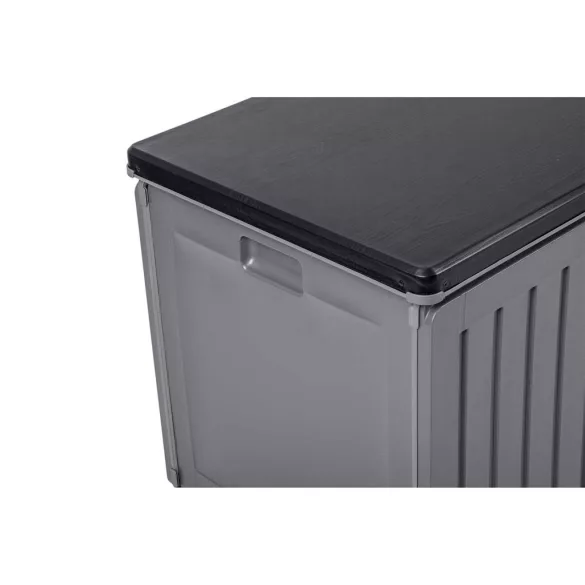 Kerti tárolóláda, Plonos, szürke, 109 x 51 x 55 cm, 270 l, időjárásálló PP műanyag, lakatolható, 2 fogantyú, teherbírás: 100 kg