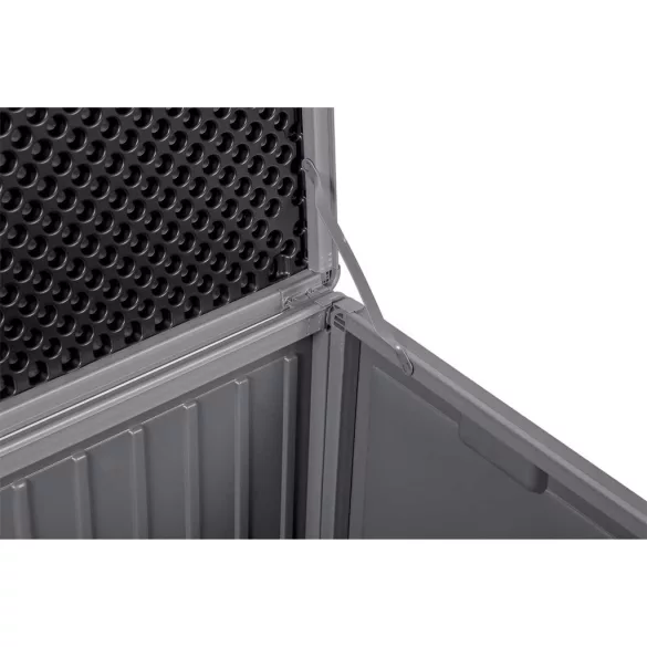 Kerti tárolóláda, Plonos, szürke, 109 x 51 x 55 cm, 270 l, időjárásálló PP műanyag, lakatolható, 2 fogantyú, teherbírás: 100 kg