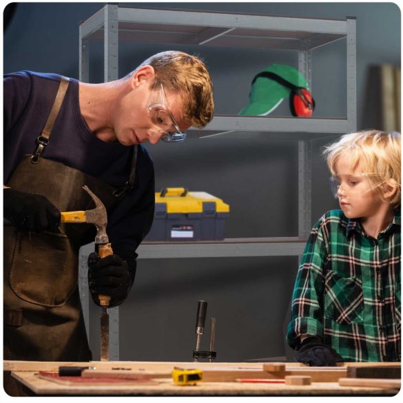 Műhelypolc, Humberg HR-810, ezüst, 150 x 75 x 30 cm, 5 polcos, acél, MDF polclapok, állítható polcmagasság, teherbírás: 125 kg/polc