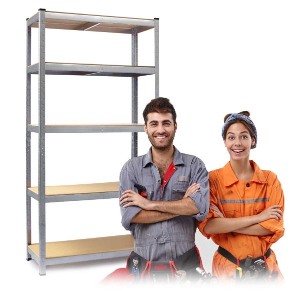 Műhelypolc, Humberg HR-810, ezüst, 150 x 75 x 30 cm, 5 polcos, acél, MDF polclapok, állítható polcmagasság, teherbírás: 125 kg/polc