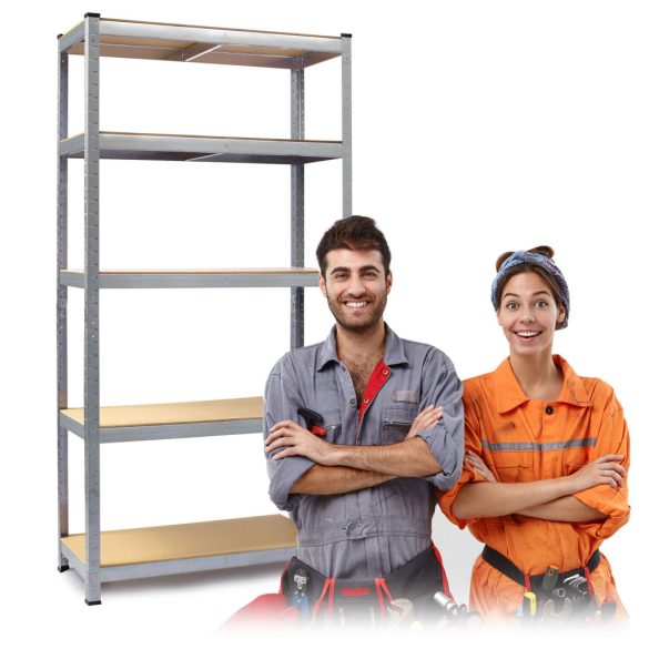 Műhelypolc szett, Humberg HR-812, ezüst, 180 × 90 × 40 cm, 5 polcos, acél, MDF polclapok, állítható polcmagasság, teherbírás: 175 kg/polc, 2 db-os szett