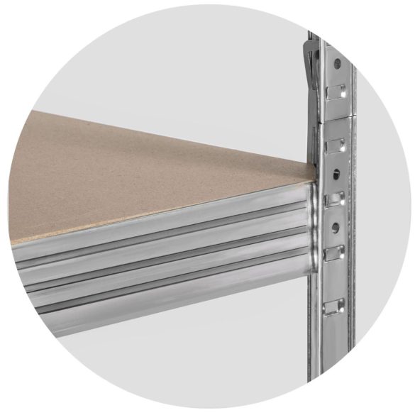 Műhelypolc, Humberg HR-812, ezüst, 180 × 90 × 40 cm, 5 polcos, acél, MDF polclapok, állítható polcmagasság, teherbírás: 175 kg/polc, 680300 védőhuzattal