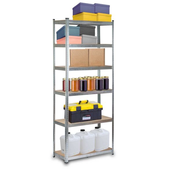 Műhelypolc, Humberg HR-814, ezüst, 222 x 90 x 40 cm, 6 polcos, acél, MDF polclapok, állítható polcmagasság, teherbírás: 150 kg/polc