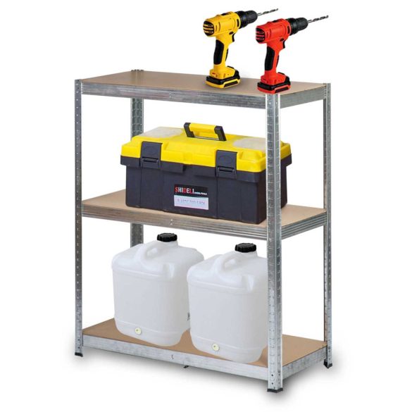 Műhelypolc, Humberg HR-814, ezüst, 222 x 90 x 40 cm, 6 polcos, acél, MDF polclapok, állítható polcmagasság, teherbírás: 150 kg/polc