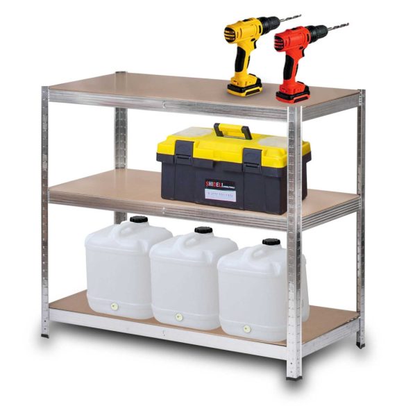 Műhelypolc, Humberg HR-815, ezüst, 222 x 110 x 50 cm, 6 polcos, acél, MDF polclapok, állítható polcmagasság, teherbírás: 150 kg/polc